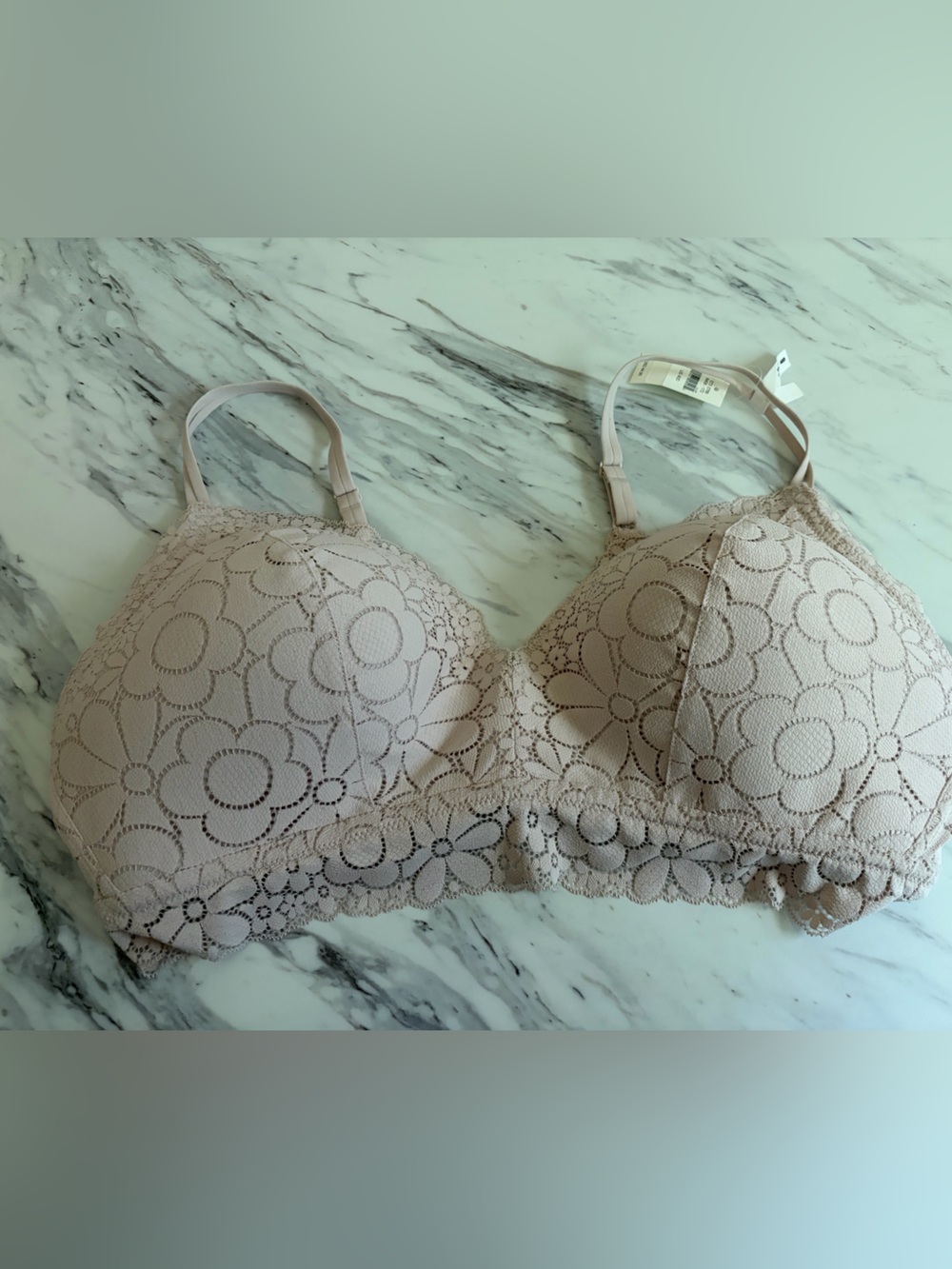 aerie Floral Lace Wireless Bra in Blush Pink